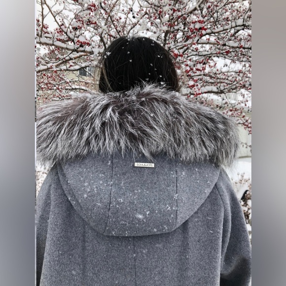 (SOLD) Soia & Kyo Real Silver Fox Fur & Wool Winter Jacket XL - Picture 2 of 8